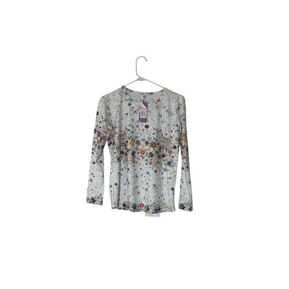 Womens Floral Long Sleeve Thermal Top White Multicolor New - Picture 5 of 5